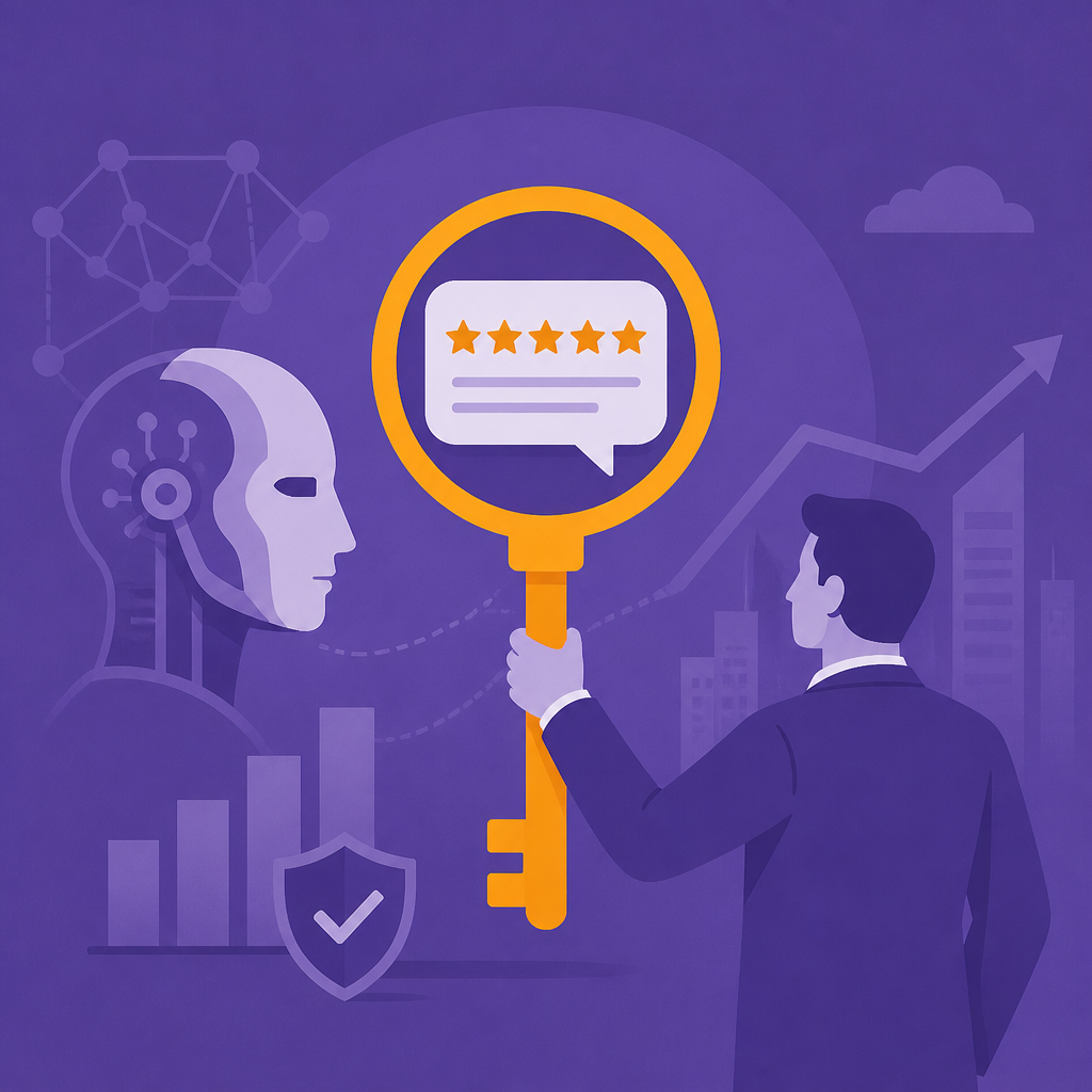 Иллюстрация к новости: Отзывы как ключевой сигнал доверия для AI: стратегия для бизнеса в 2026 году