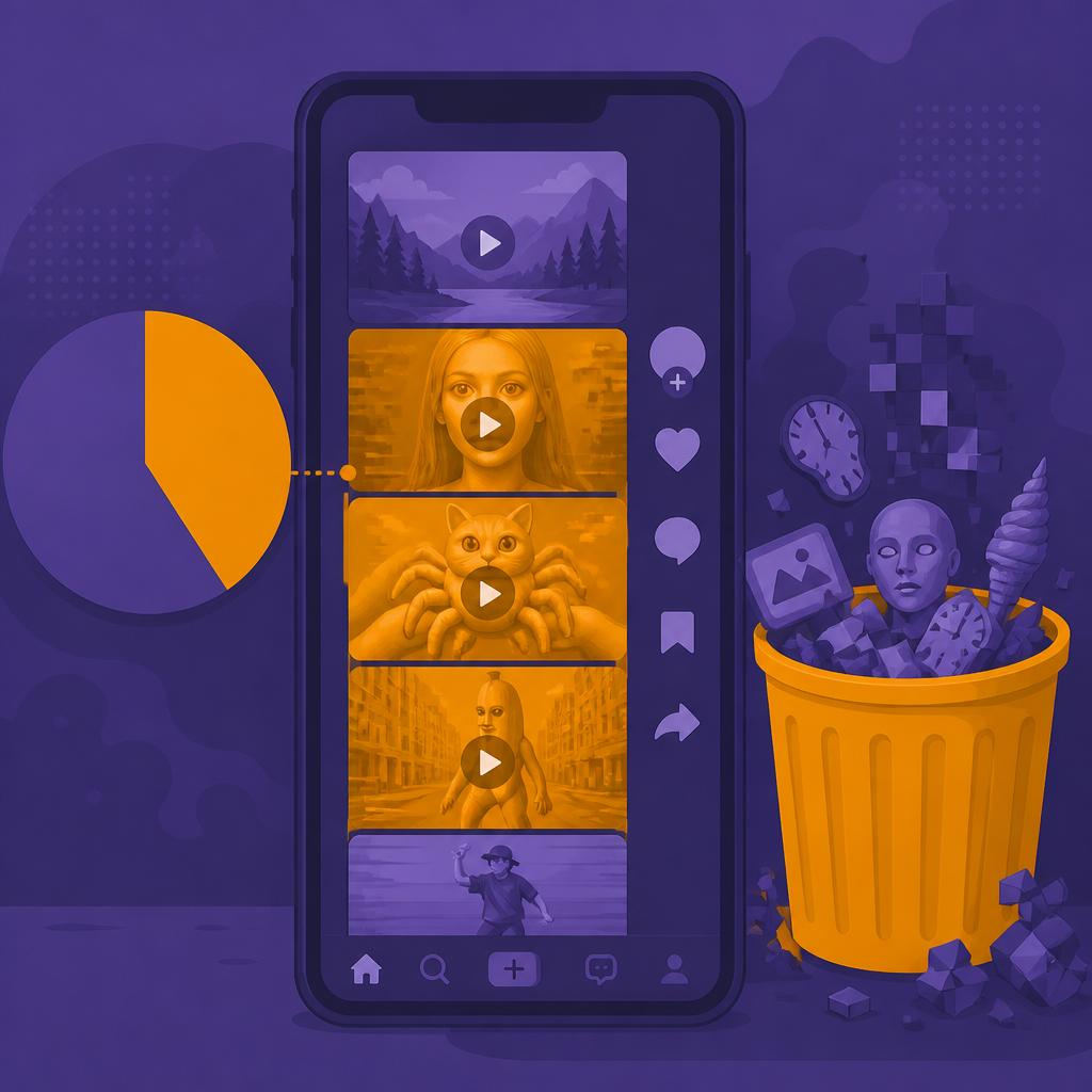 Иллюстрация к новости: Почти 60% контента в ленте TikTok For You - низкокачественный AI-мусор