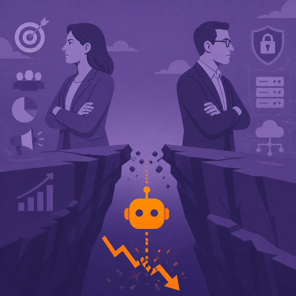 Иллюстрация к новости: Разрыв между CMO и CIO: как конфликт приоритетов тормозит внедрение AI-агентов и бьет по доходам