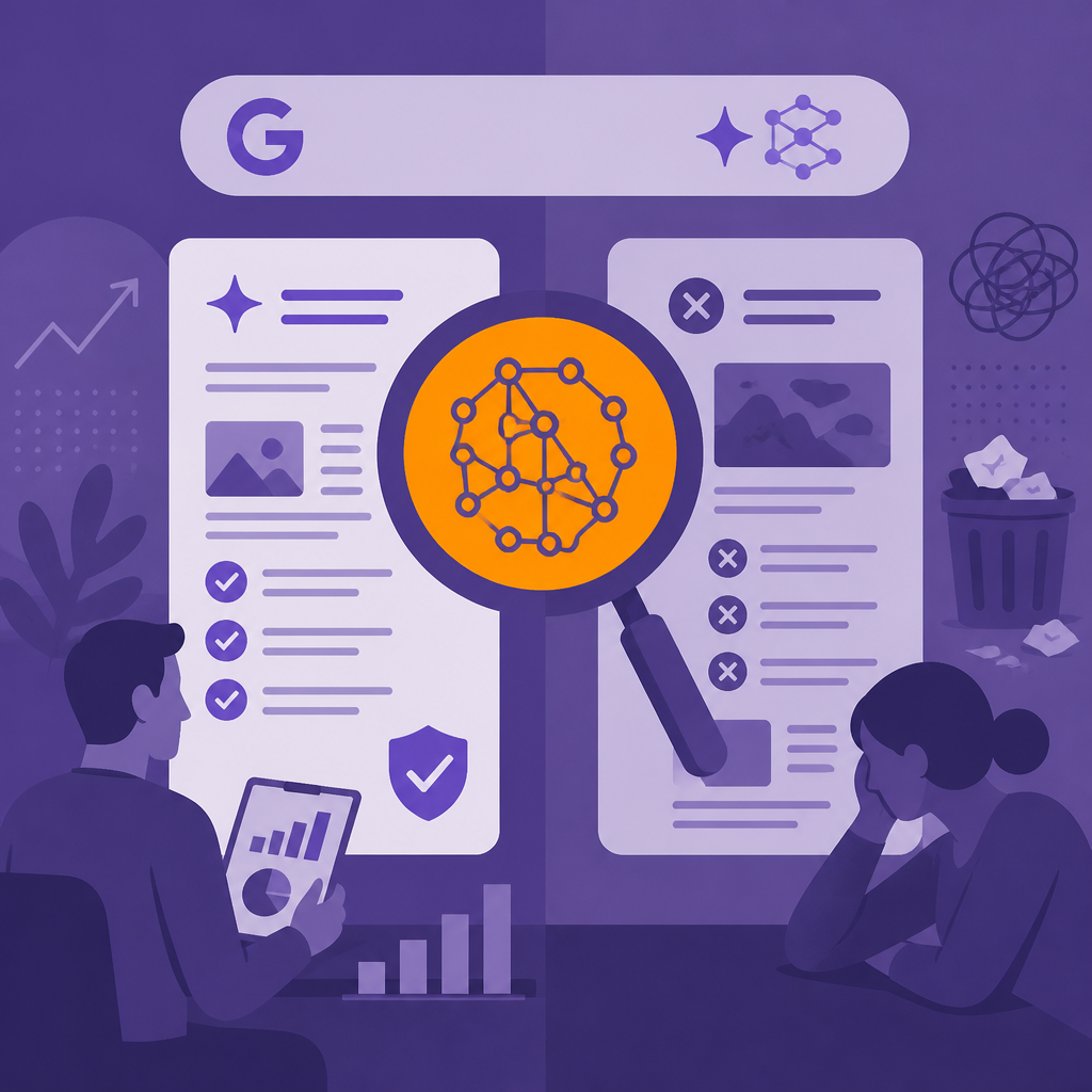 Иллюстрация к новости: AI-поиск Google работает: как доказывать результативность и почему простой AI-контент проваливается