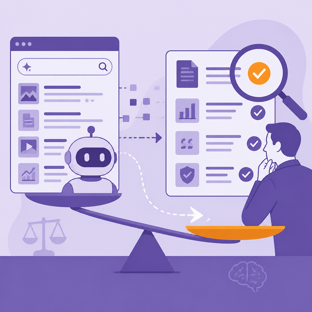 Иллюстрация к новости: AI-поиск не снимает, а смещает когнитивную нагрузку на этап верификации