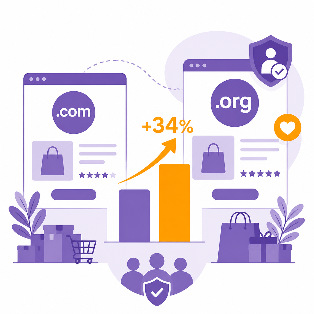 Иллюстрация к новости: Домен .org приносит на 34% больше дохода в e-commerce, чем .com: новые данные о доверии пользователей