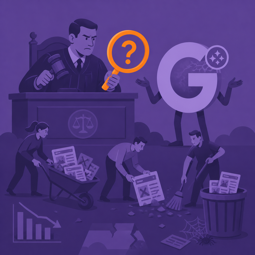 Иллюстрация к новости: Судья ставит под сомнение AI Google, а SEO-индустрия разбирается с последствиями спам-апдейта